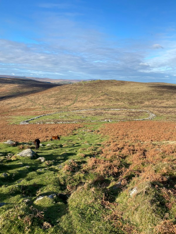 looking down on a stone circle